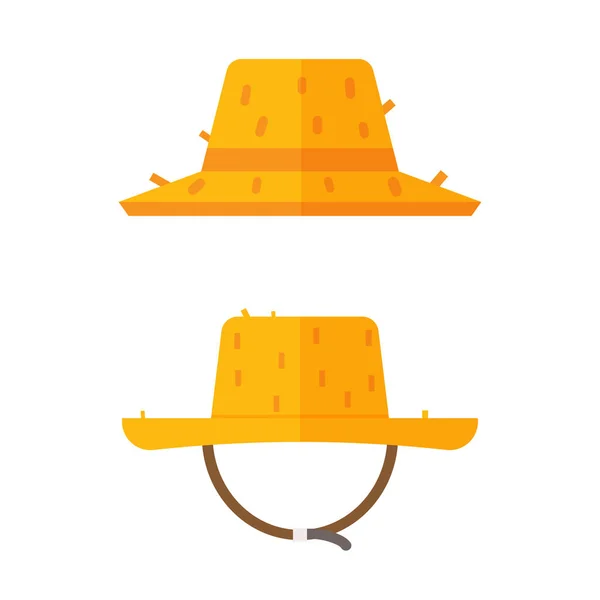 Iconos de sombrero de paja de agricultor — Vector de stock