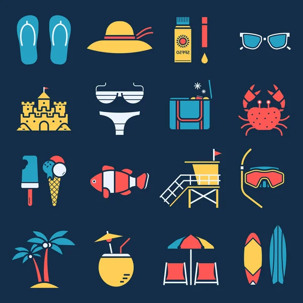 Ícones de praia de verão — Vetor de Stock