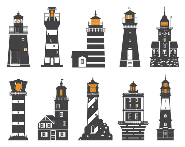 Faros y luces de búsqueda Iconos — Vector de stock