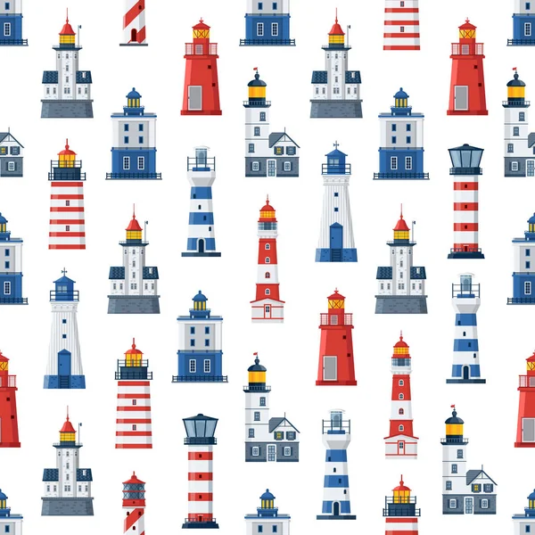 Flat Lighthouses and Sea Guide Lights — Stock Vector
