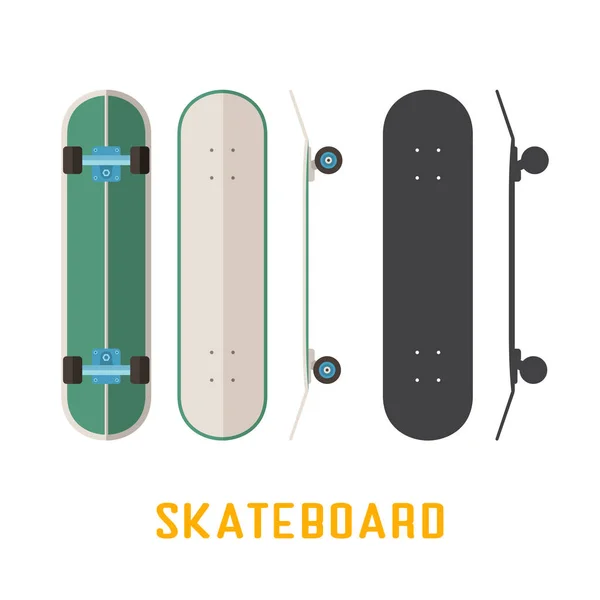 Long Skateboard Bottom, Side and Top View — Stock Vector