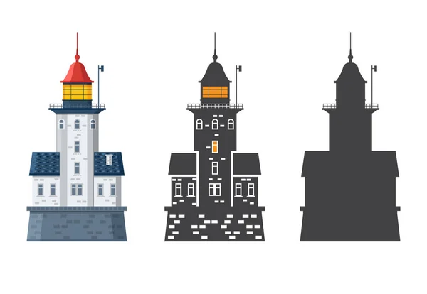 Икона маяка в плоском и набросковом стиле — стоковый вектор