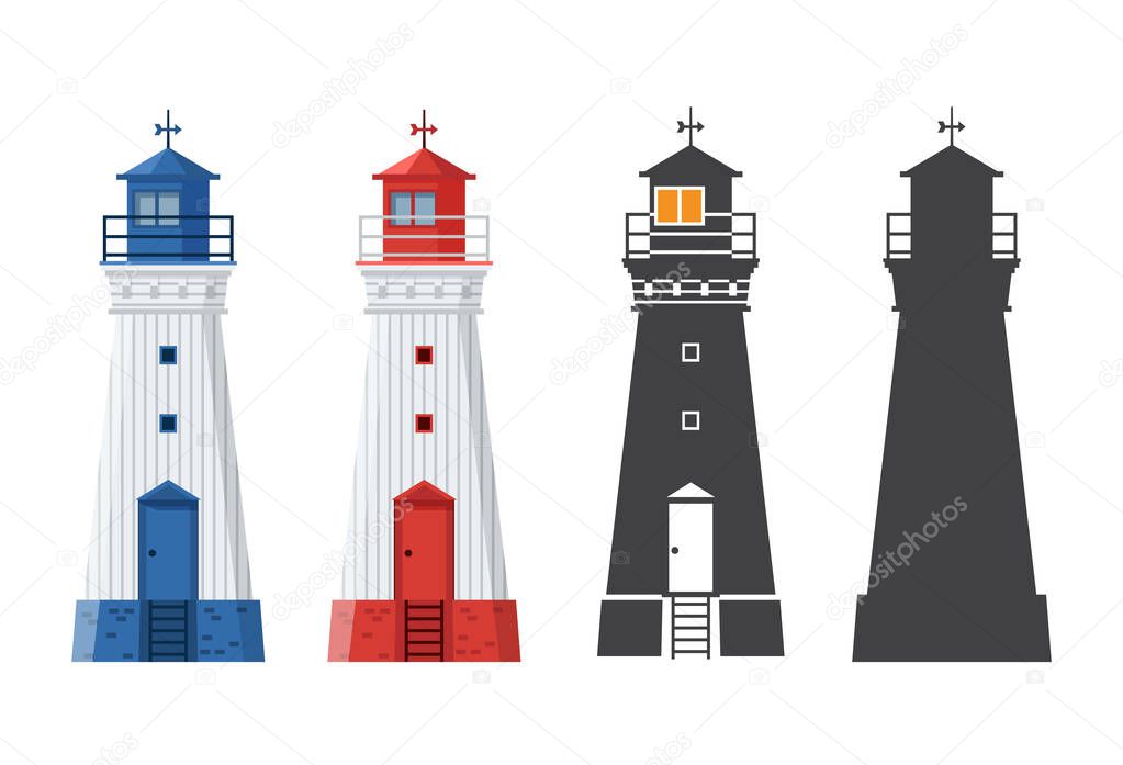 Lighthouse Icon in Flat and Outline Style