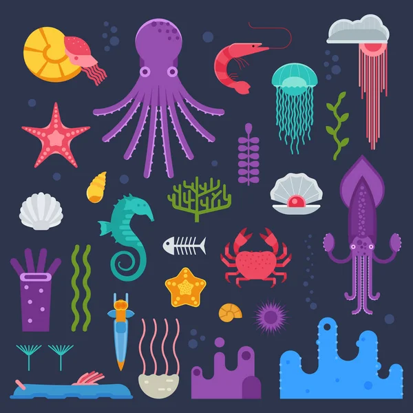海洋无脊椎动物和异国情调的水下生物 — 图库矢量图片