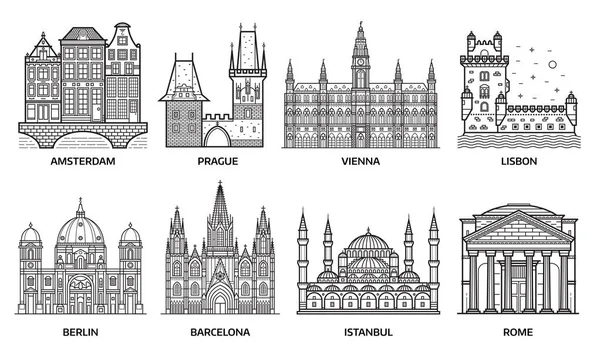 Travel Europe Monuments and Landmarks — Stock Vector