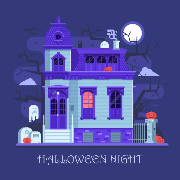 Halloween Ghost House Card — Stock Vector