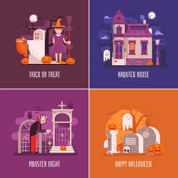 Tarjetas conceptuales y pancartas de Halloween — Vector de stock