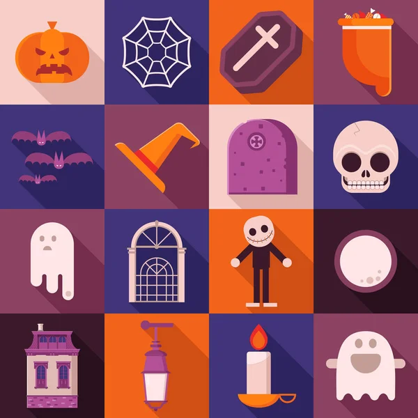 Halloween largo sombra iconos — Vector de stock