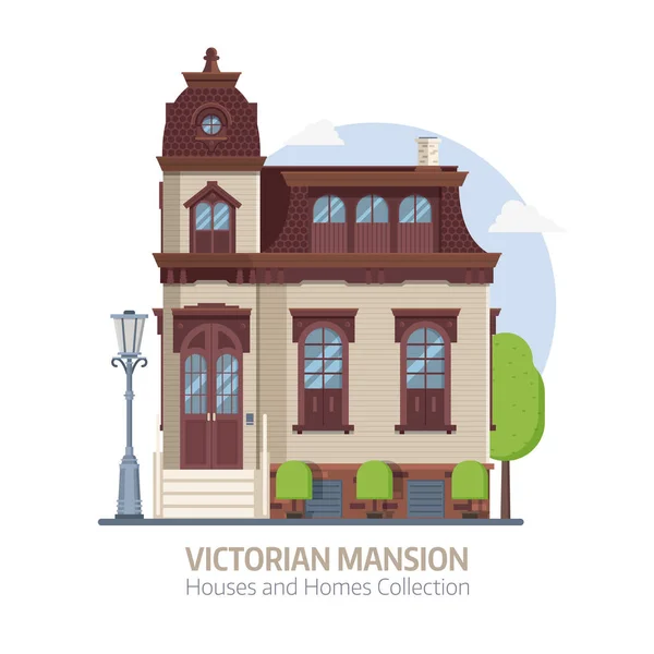 Bangunan Old Victorian Mansion - Stok Vektor