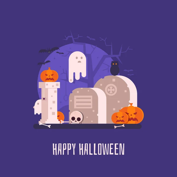 Haunted Graveyard Halloween Card — Stock Vector