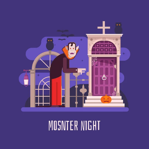 Noche de vampiros Tarjeta de Halloween — Vector de stock