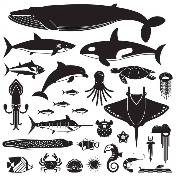 Vida marina y animales submarinos Iconos — Vector de stock