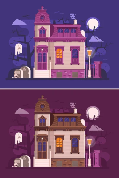 Oude Haunted Mansion of Ghost House Scene — Stockvector