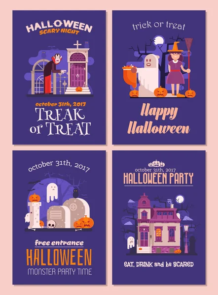 Convites de Halloween e Flyers Set — Vetor de Stock