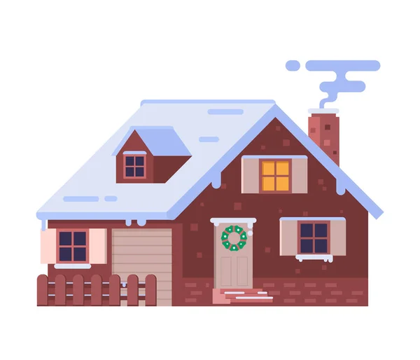 Winter Chalet House with Smoking Chimney — Stock Vector