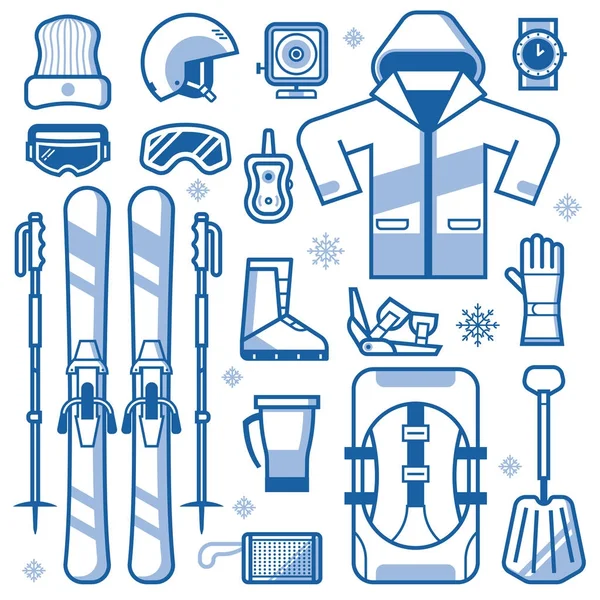Conjunto de ícones de equipamento de esqui — Vetor de Stock