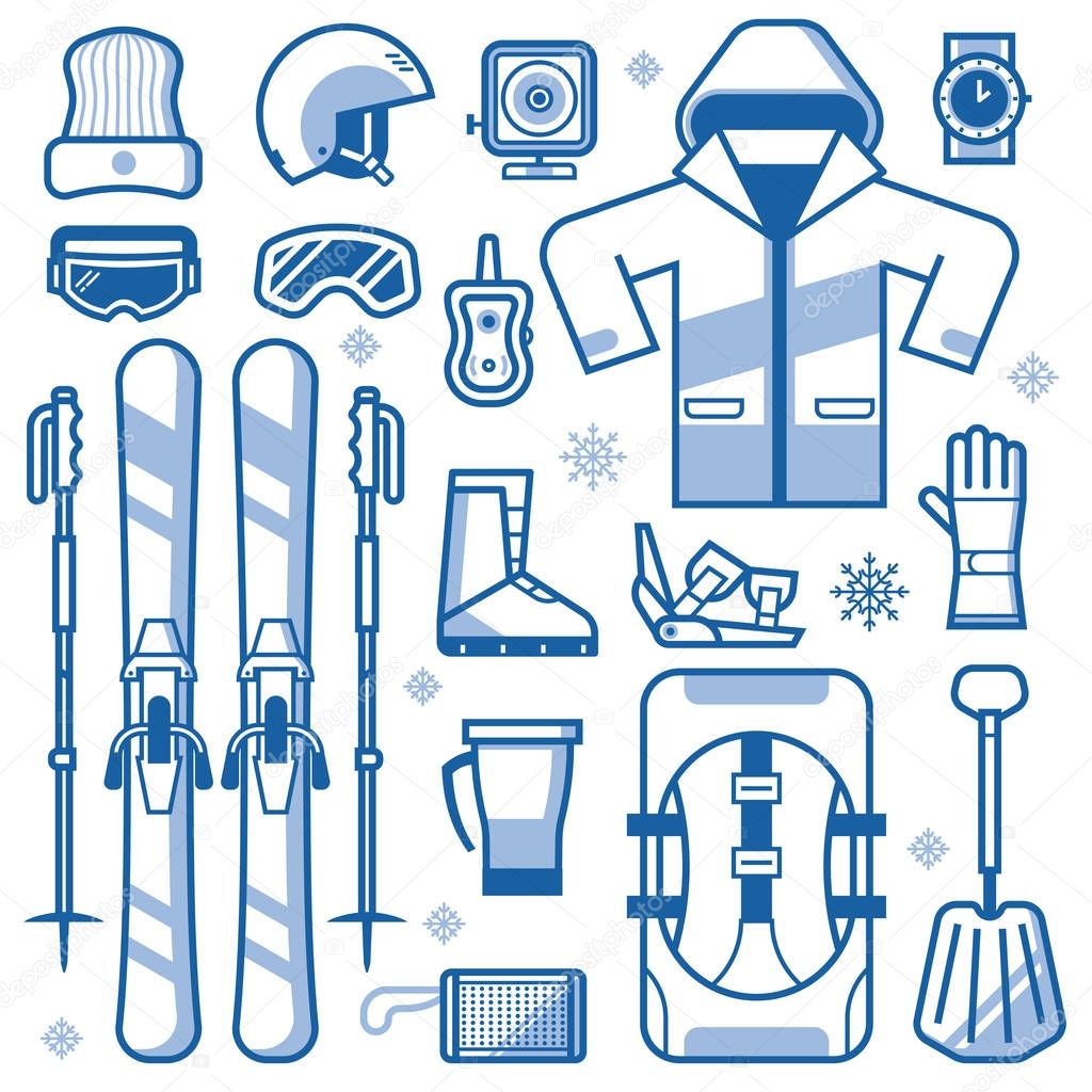 Skiing Equipment Icons Set — Stock Vector © 170641564