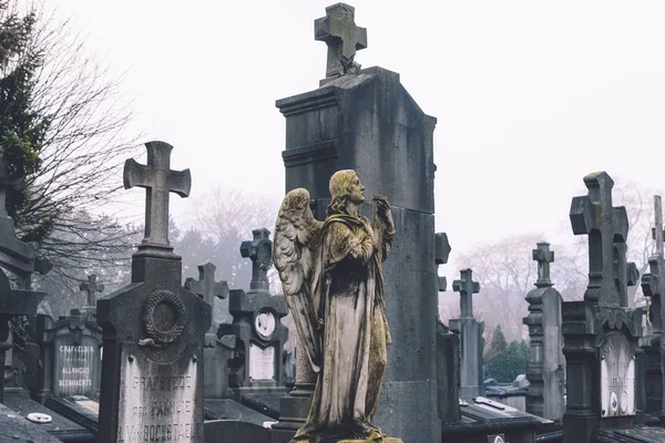 Cemetery Angel and Crosses in Ghent — Stock Photo, Image