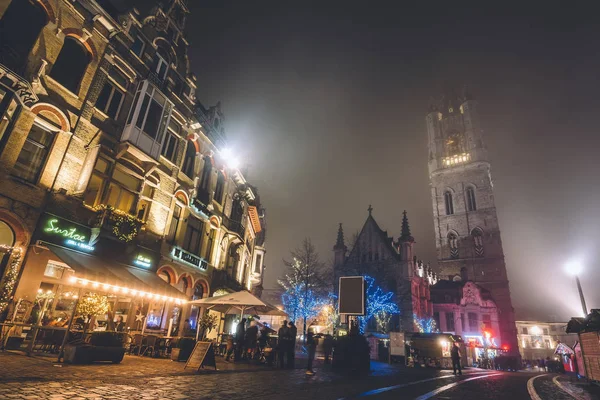Ghent Winter Festival near Belfry Tower — Stock Photo, Image