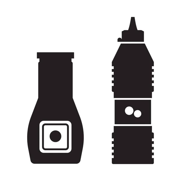 Пластикові Пляшки Томатний Кетчуп Скляна Гірчиця Векторні Іконки Контурному Дизайні — стоковий вектор