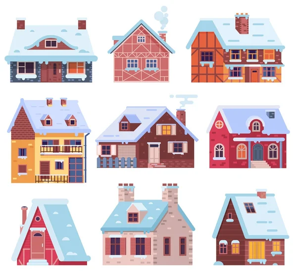 Winter Houses and Cottages Set — Stock Vector