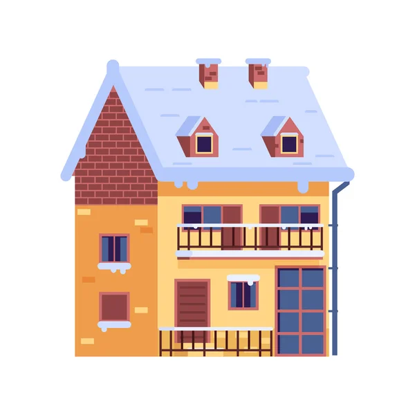 Winter Rural House with Chimney wintertime — Stock Vector