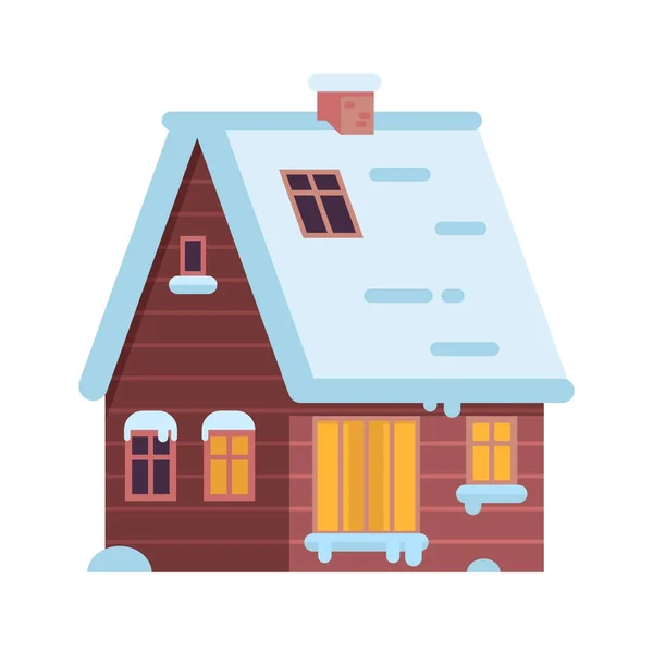 Winter Rural House or Alpian Chalet — Stock Vector