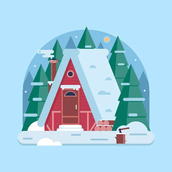 冬天森林房子与烟囱 — 图库矢量图片