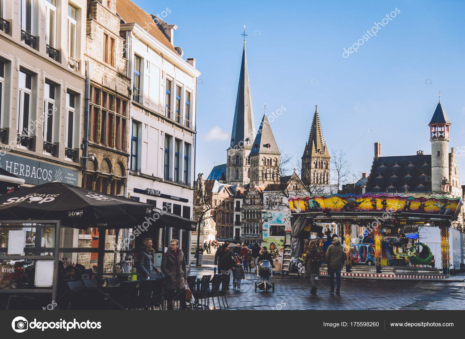 St. Jacobs Church and Christmas Market in Ghent Stock Editorial Photo
