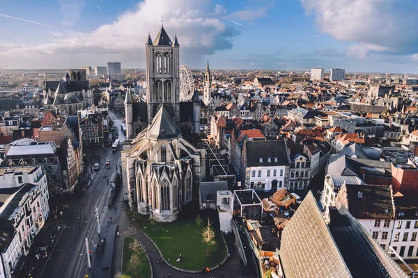 Ghent Panoramic View and Saint Nicholas Church — Stock Photo, Image