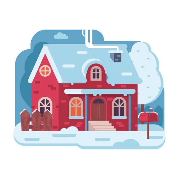 Casa rural de inverno com chaminé — Vetor de Stock