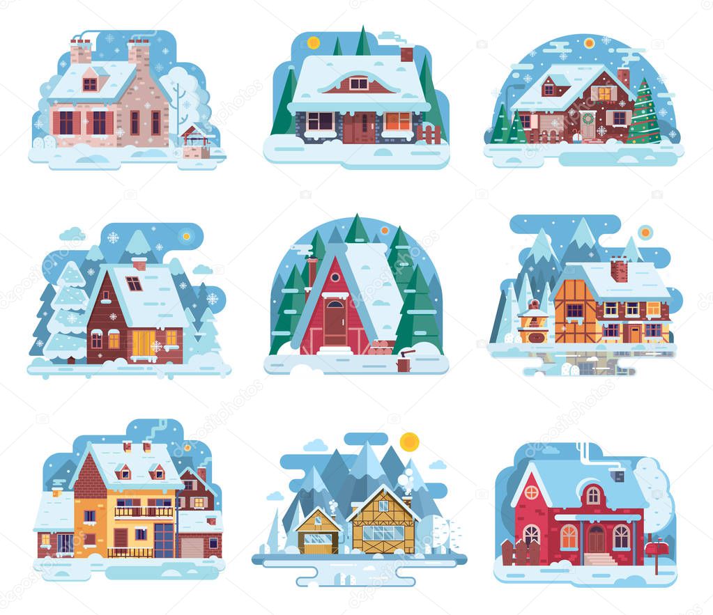 Winter Country House and Cabin Set