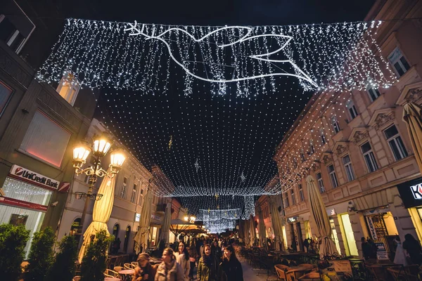 Zmaj Jovina straat met Kerstmis in Novi Sad — Stockfoto