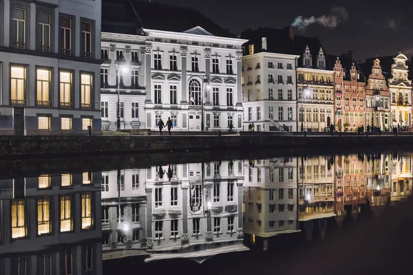 Night Ghent Canal in Old Town — Stock Photo, Image