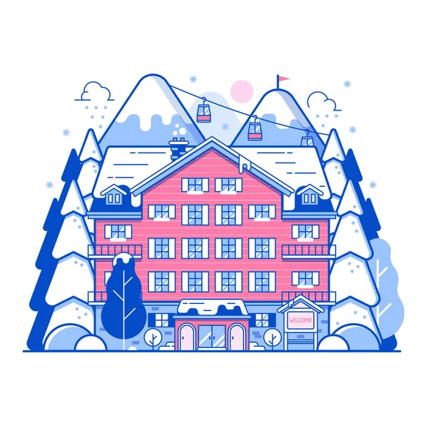 Station de ski d'hiver Monoline Paysage — Image vectorielle