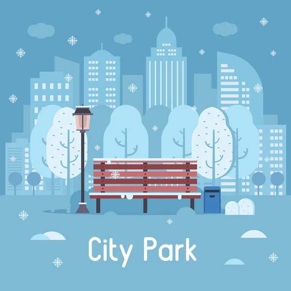 Winter City Park Vector Ilustración — Archivo Imágenes Vectoriales