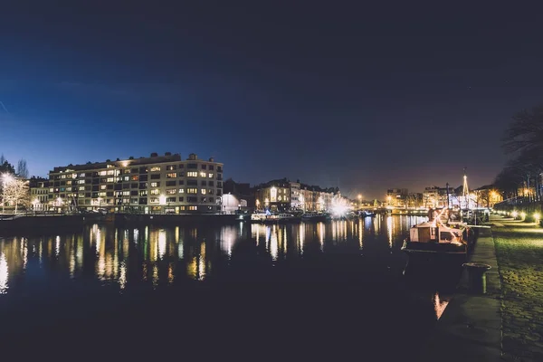 Portus Ganda Marina in Gent by Night — Stockfoto