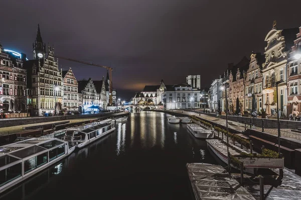 Graslei Embankment by Night in Gent — Stok fotoğraf