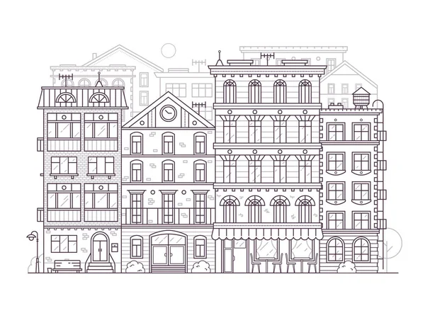 Fasady Domów Monochromatyczne Scena Ulica Miasto Europy Stary Europejskiej Nowoczesne — Wektor stockowy