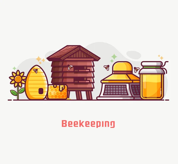 Beekeeper Equipment and Lifestyle Banner — Stock Vector