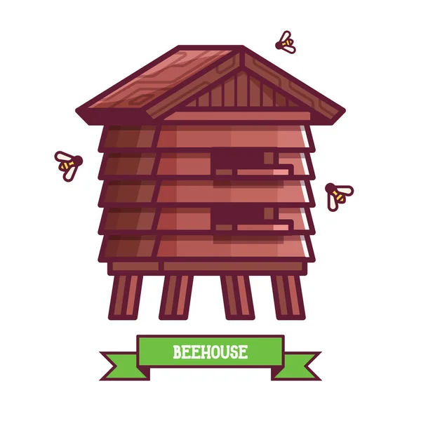 Houten Bee huisje — Stockvector