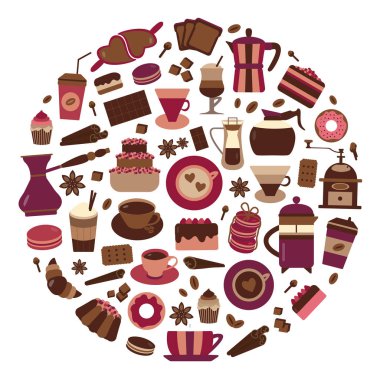 Kahve ve ekmek Icon Set