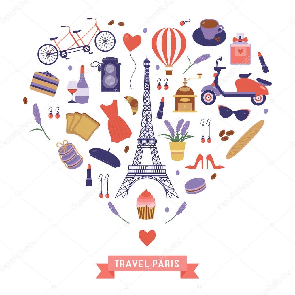 I love Paris Card with French Travel Icons