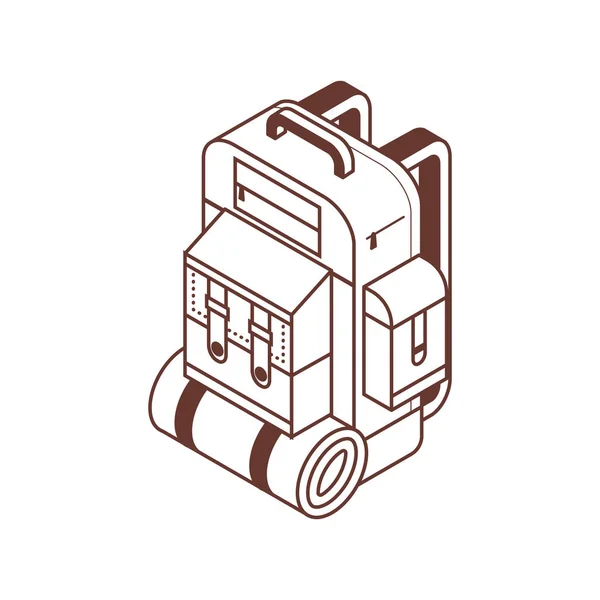 Ретро Походы Рюкзак Изометрическая Икона Линии Искусства Туристический Рюкзак Спальным — стоковый вектор