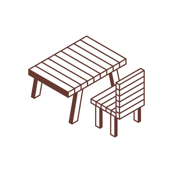 Kempování a piknikový stůl izometrické ikony — Stockový vektor