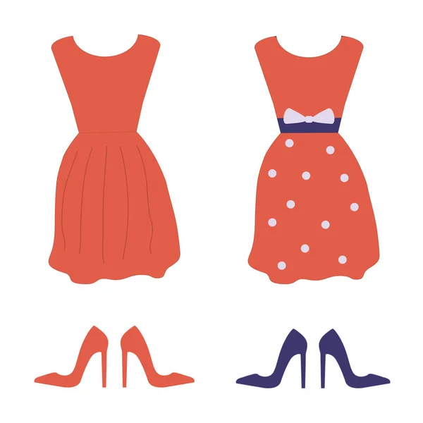 Red Dress and High Heels Shoes — Stock Vector