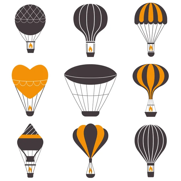 Hete lucht ballonnen pictogrammen — Stockvector