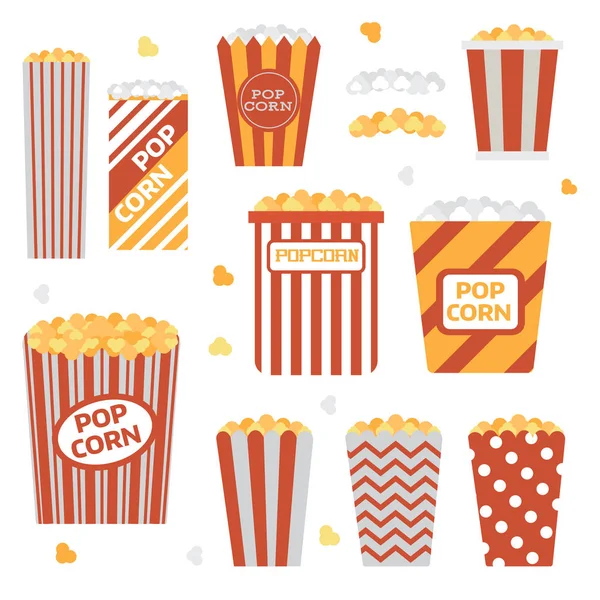 Popcorn lådor Ikonuppsättning — Stock vektor