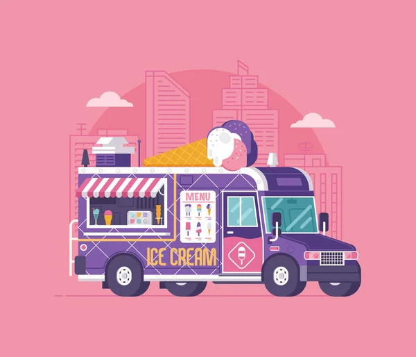 Street Ice Cream Truck Illustration — Stock Vector