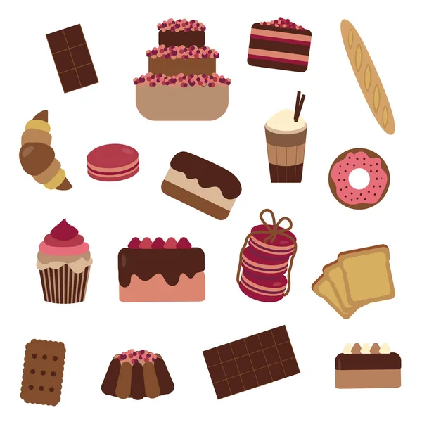 Pastry Cakes and Sweets Icon Set — Stock Vector